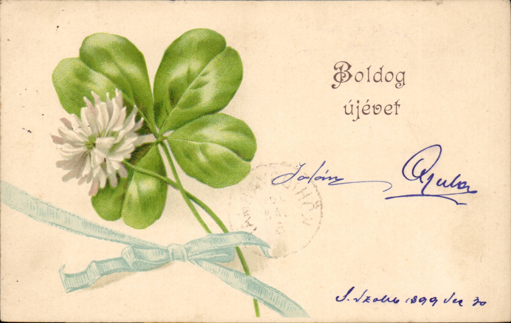 Fetes - St Patrick's day - Trefle a Quatre Fleurs - Four Leaf clover CPA (carte hongroise Hungary Hongrie)