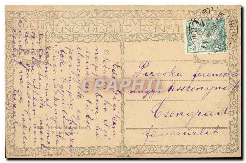 Fantaisie - Kissing Couple - Romantic Card - CPA (carte hongroise Hungary Hongrie) — Rückseite