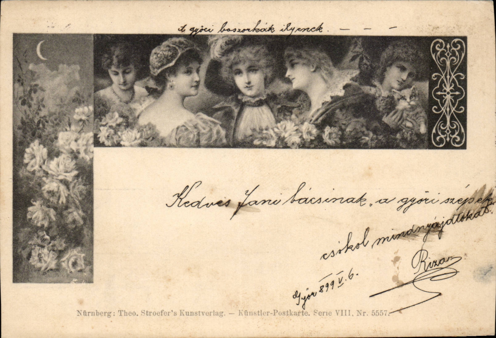 Elegante vrouwen en rozen — Nürnberg : Theo. Stroefers Kunstverlag, serie VIII, n° 5557