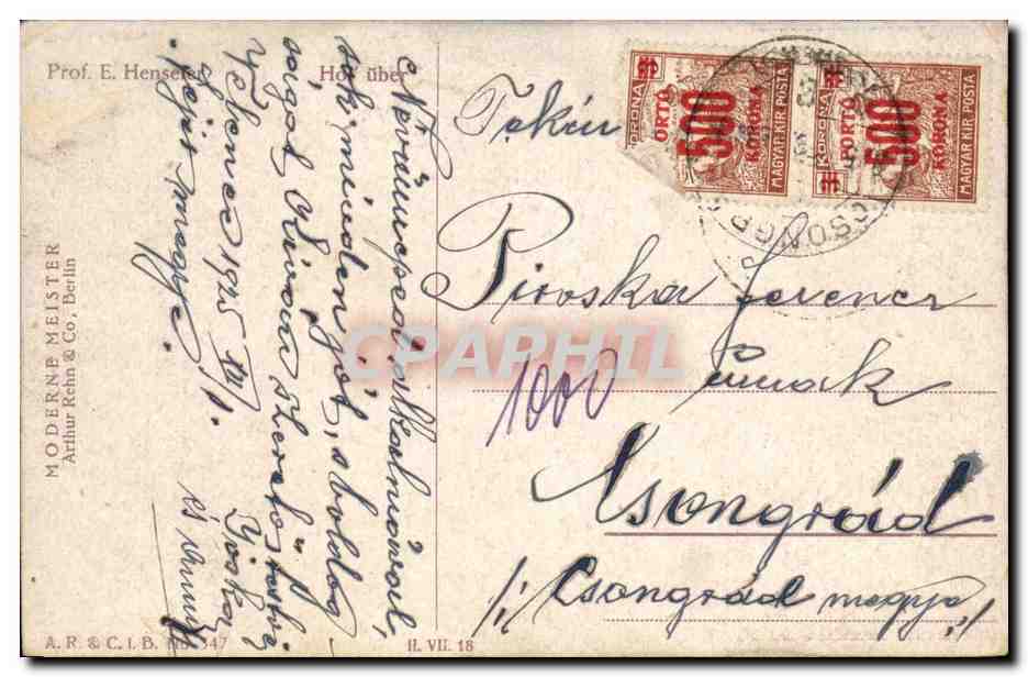 Arts - Tableau - Woman calling across a river CPA (carte hongroise Hungary Hongrie) — Rückseite