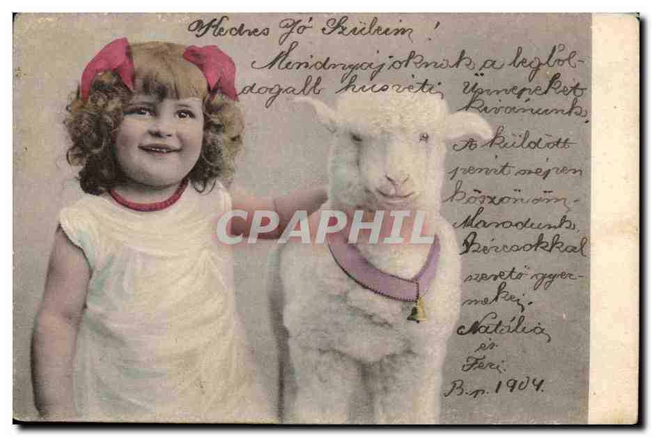 Fantaisie - Enfant - Happy child with lamb - CPA (carte hongroise Hungary Hongrie)