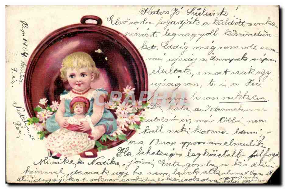Fantaisie - Enfant avec poupee - Child with doll - CPA (carte hongroise Hungary Hongrie)