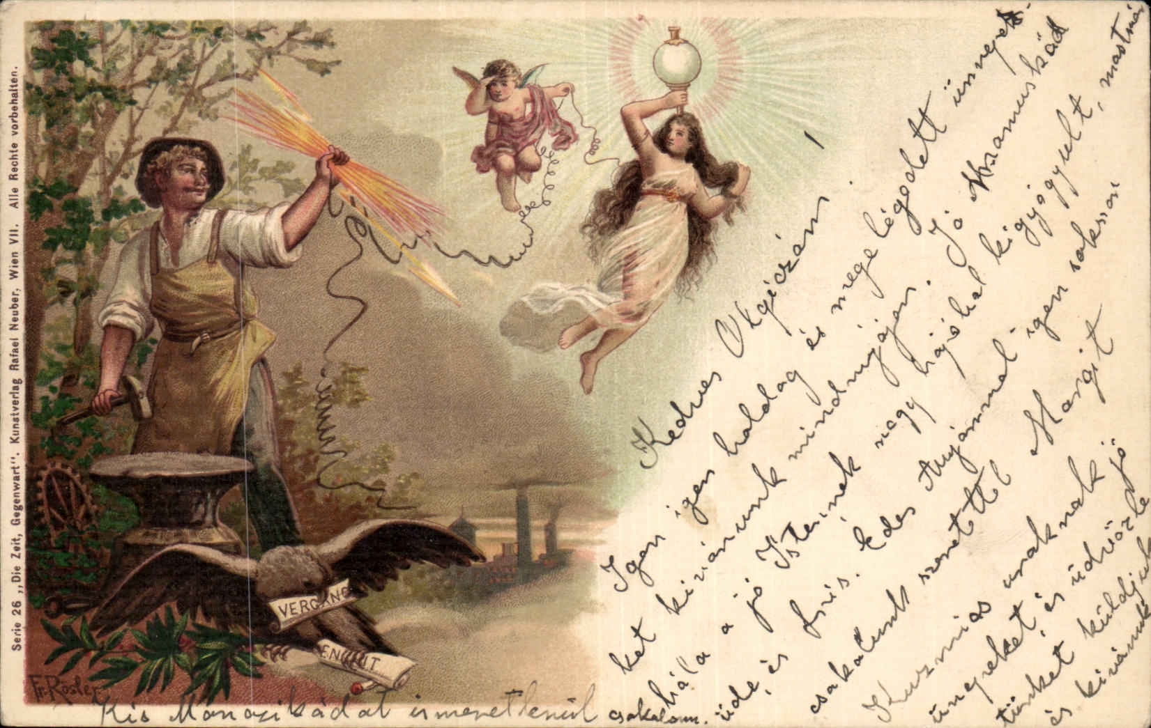 Ange - Angel - Engel - Blacksmith - forgeur - aigle - eagle - CPA (carte hongroise Hungary Hongrie)