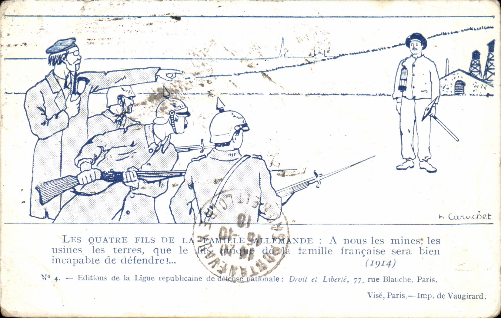 Militaire - Illustration - Les 4 Fils de la Familie Allemands - A nous les Mines 1914 - CPA Militaria