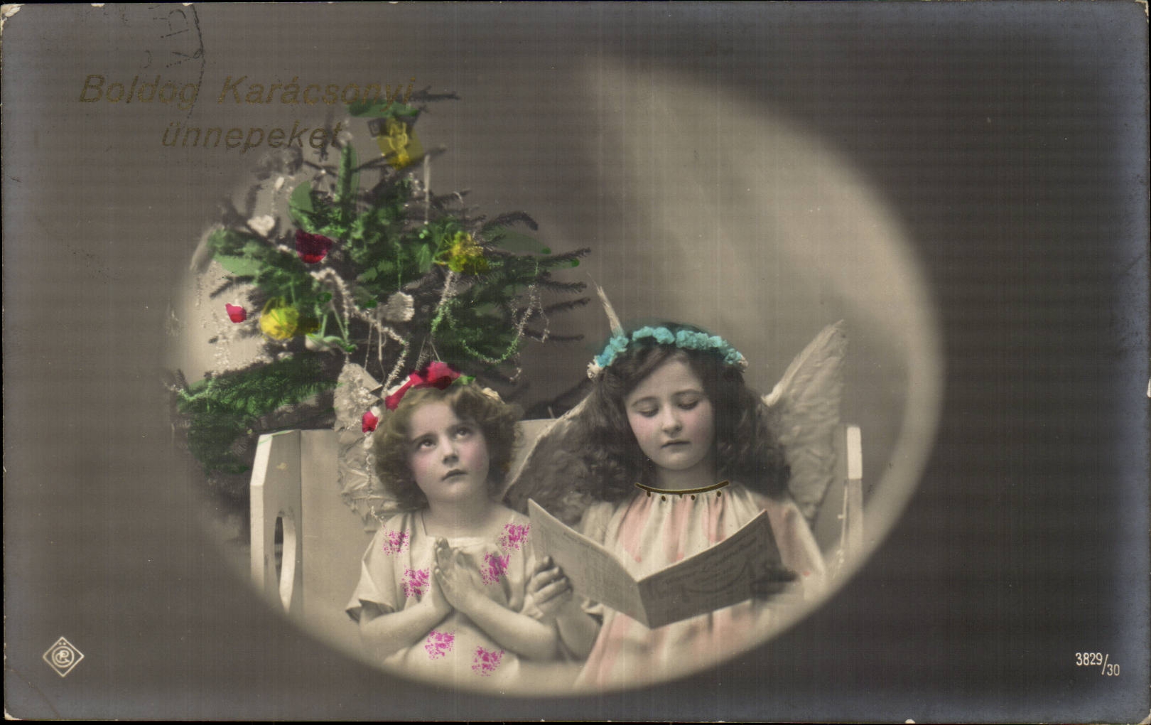 Fantaisie - Enfant - Girls dressed as angels - Noel - Christmas - Sapin de Noel - Chritmas Tree - CPA 