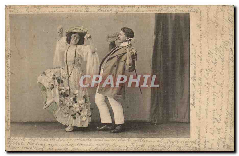 Fantaisie - Couple - Humour - Smiling on stage - CPA Theatre (carte hongroise Hungary Hongrie)