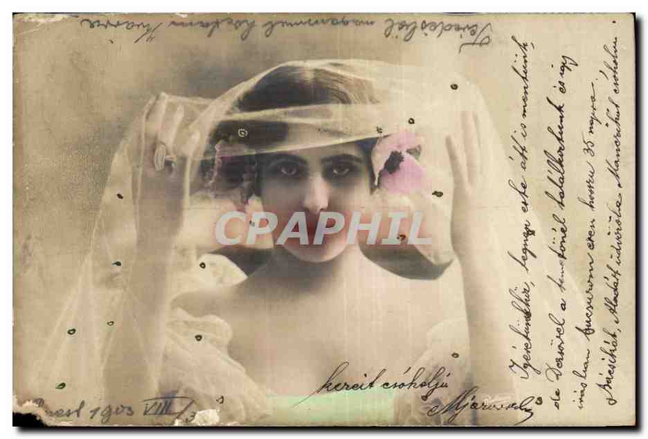 Fantaisie - Femme - Woman under a thin veil - CPA (carte hongroise Hungary Hongrie)