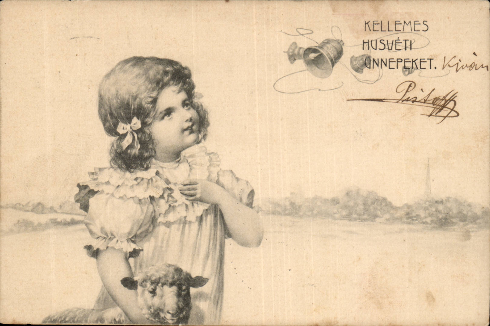 Fantaisie - Enfant - Child with hand fluttering towards heart - CPA (carte hongroise Hungary Hongrie)