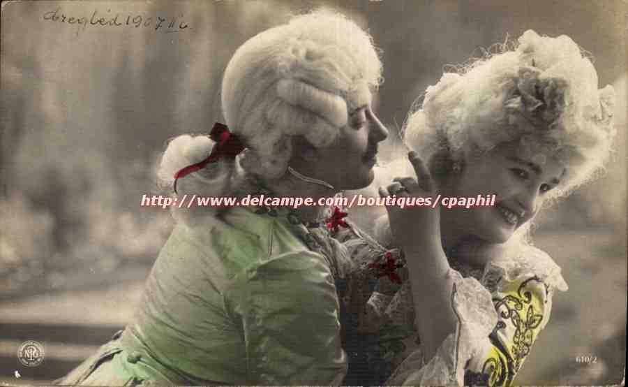 Fantaisie - Couple - Flirting couple with powdered wigs - CPA (carte hongroise Hungary Hongrie)