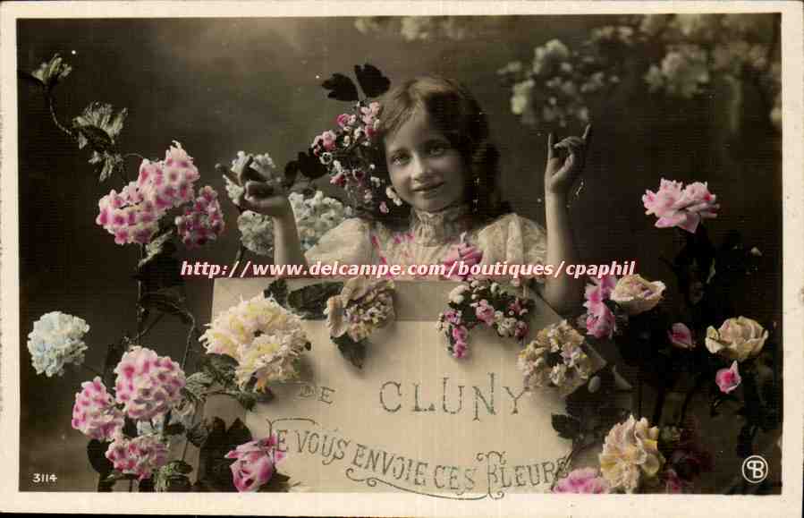 Fille entourée de fleurs — De Cluny — Éditeur B. n° 3114