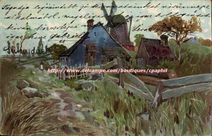 Landschaft mit Windmühle — Értelek, Ungarn — Verlag unbekannt