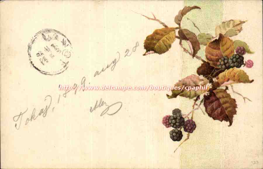Fleurs - Mure - Fruits - blackberries and autumn leaves (carte hongroise Hungary Hongrie)