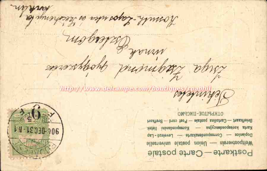 Sneeuwreus en duiveltjes — kerstscene — uitgever: Budapest IX. Rész Mester címsz. 14 — Achterkant