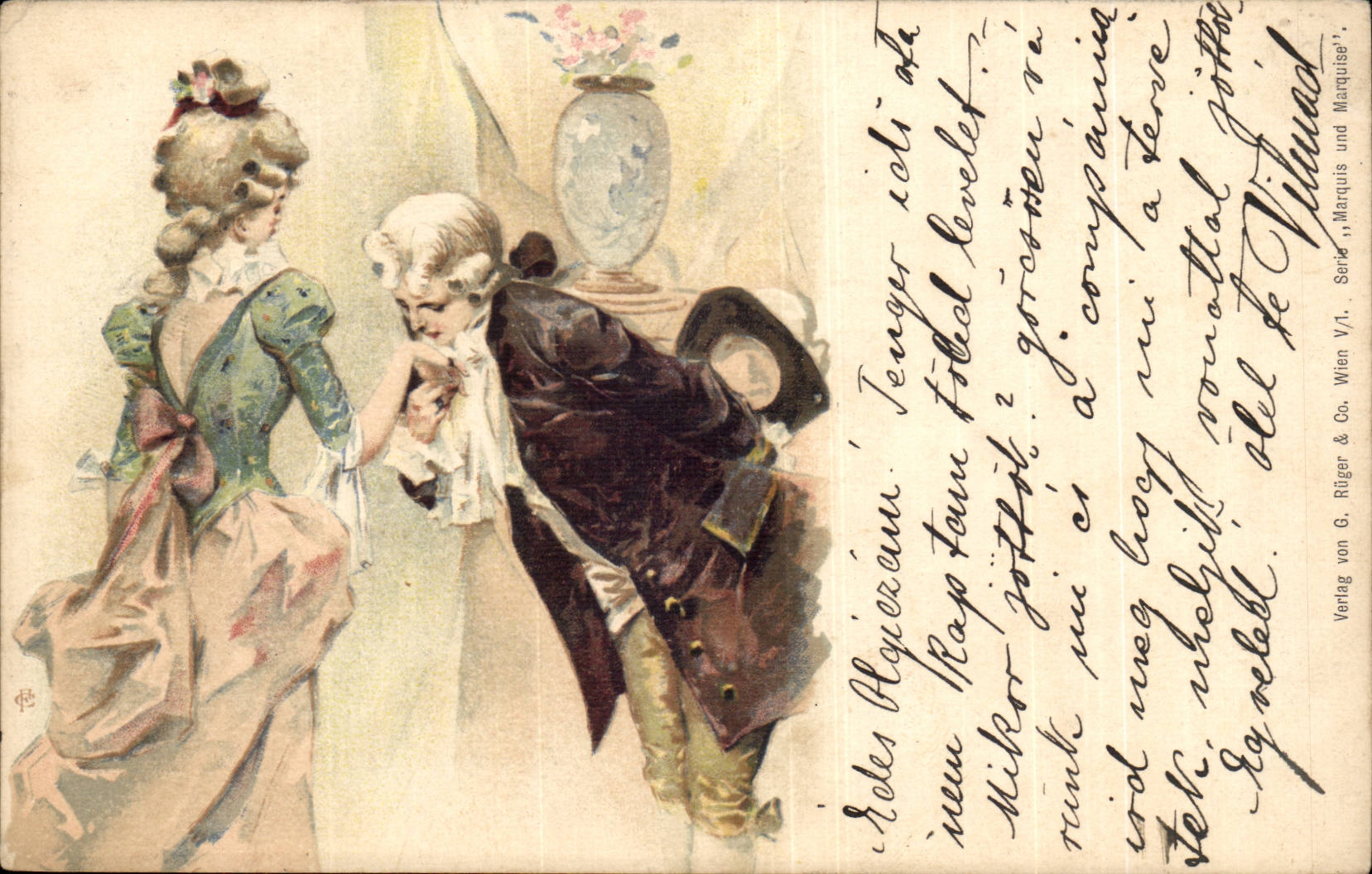 Fantaisie - Couples - Elegant kiss (carte hongroise Hungary Hongrie) - CPA 