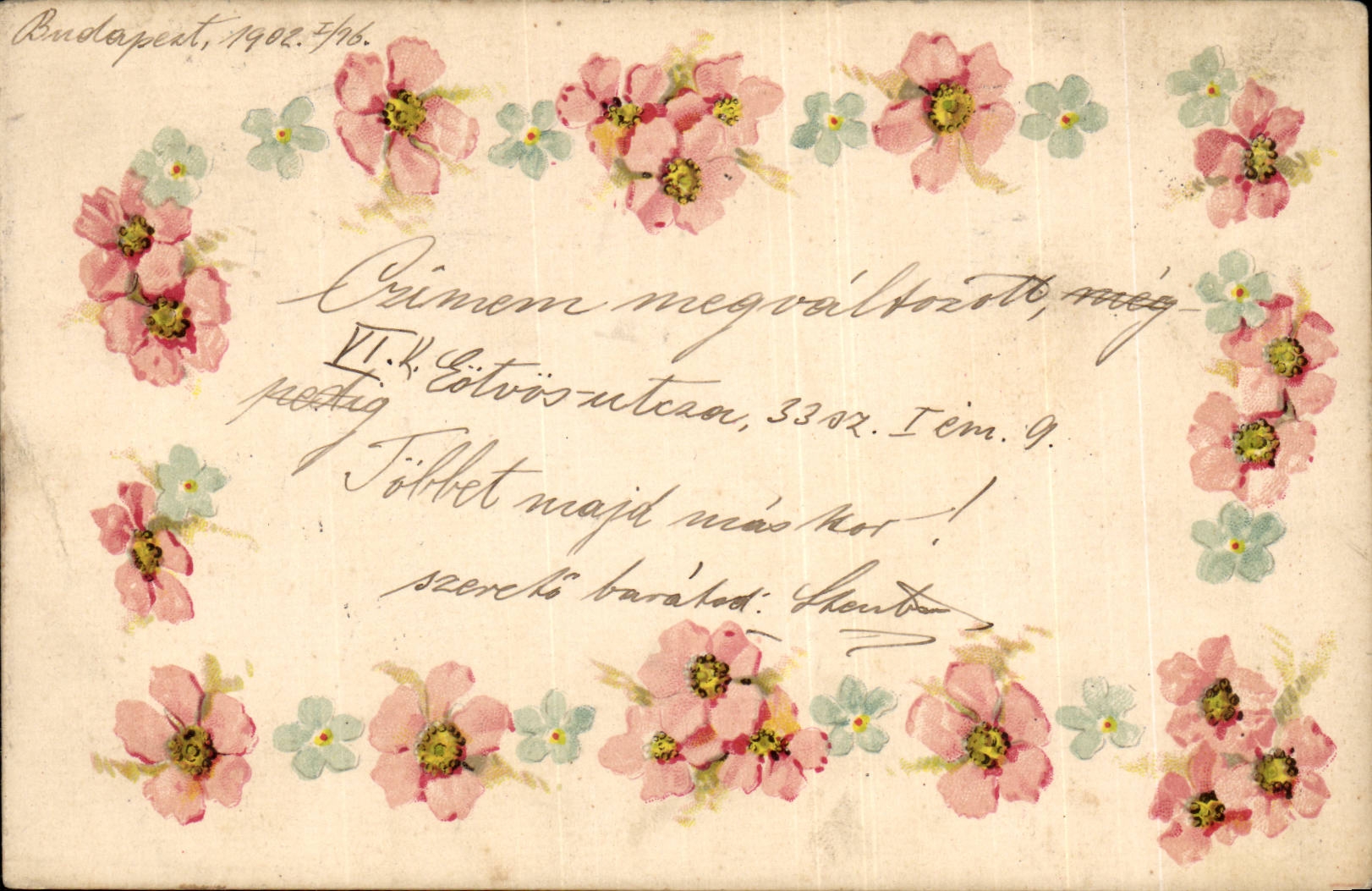 Fleurs - 1902 - Message with flowered border (carte hongroise Hungary Hongrie) - CPA 