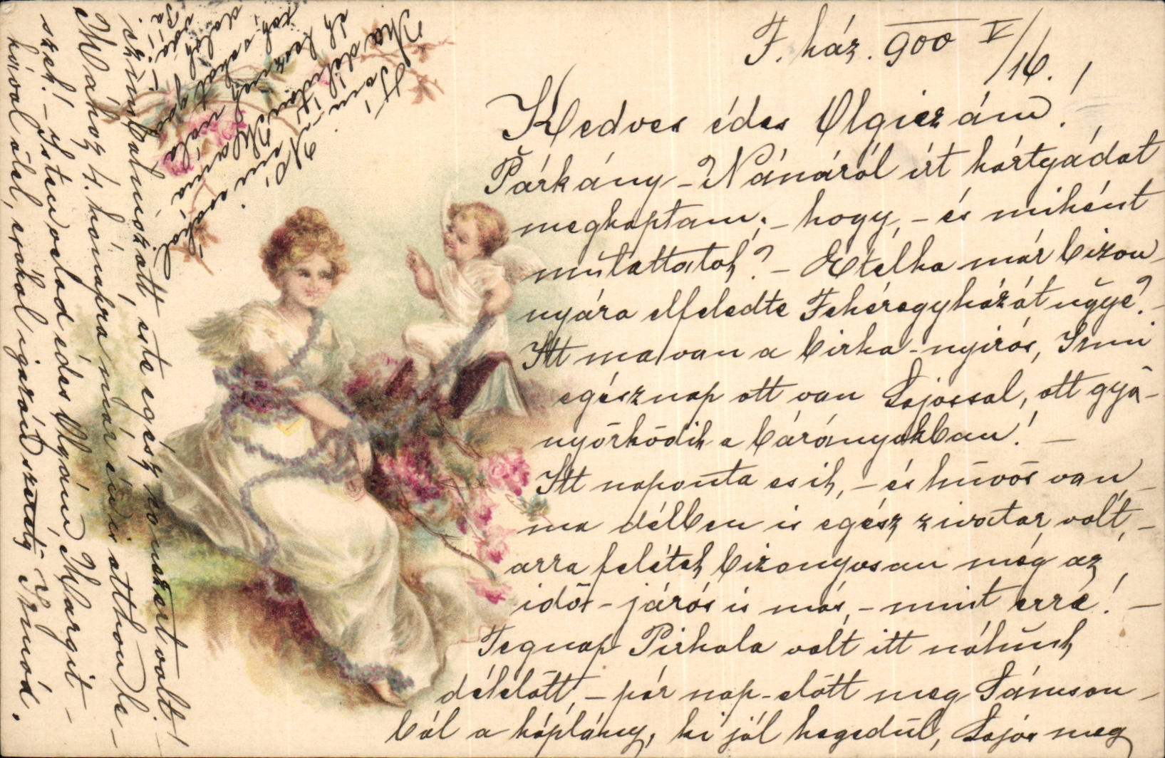 Femme et enfant ailé — illustration romantique — éditeur non identifié