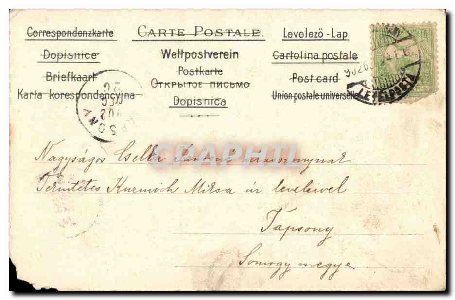 Deux enfants en tenue de Noël — Karácsonyi Üdvözlet — éditeur Nagy Tápcsásány, série 708, n°3 — Reverso