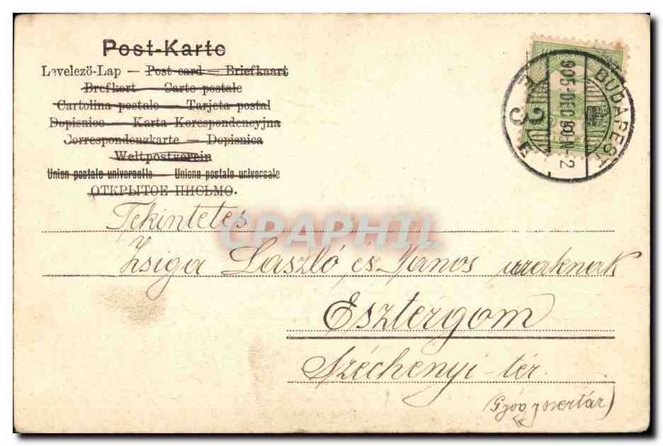 Fantaisie - Enfant - Handsome child reading sign- (carte hongroise Hungary Hongrie)- CPA  — Verso