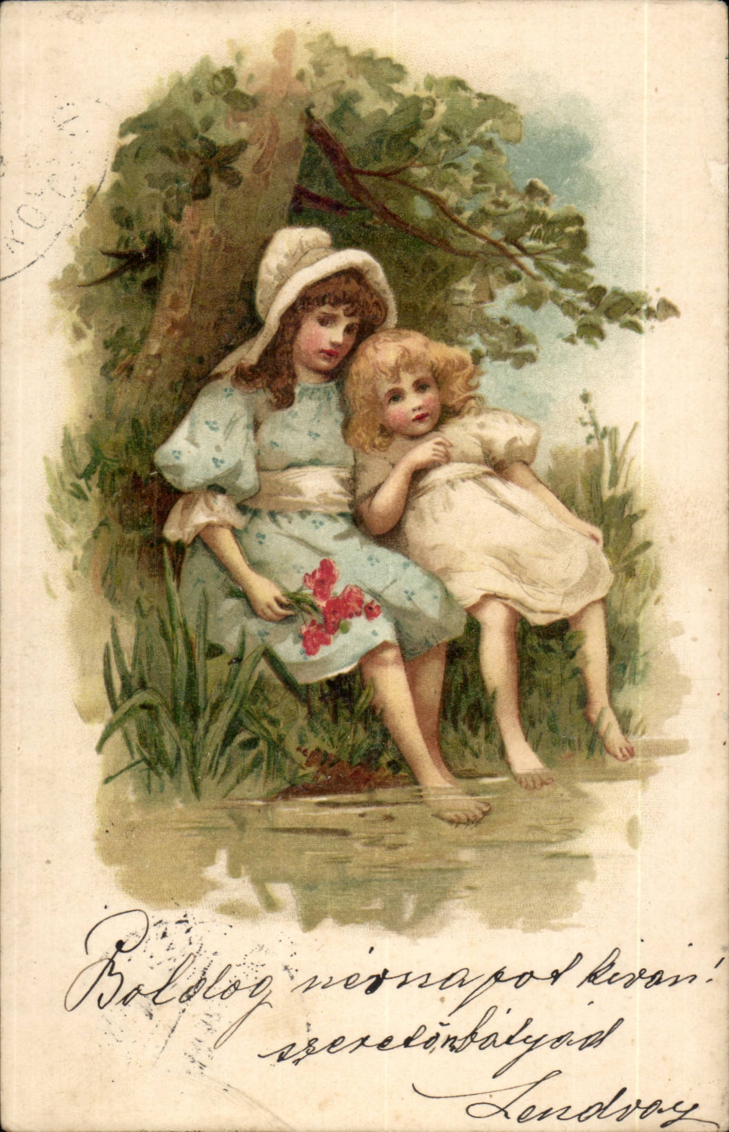 Fantaisie - Enfants - Children snuggled together (carte hongroise Hungary Hongrie) - CPA 