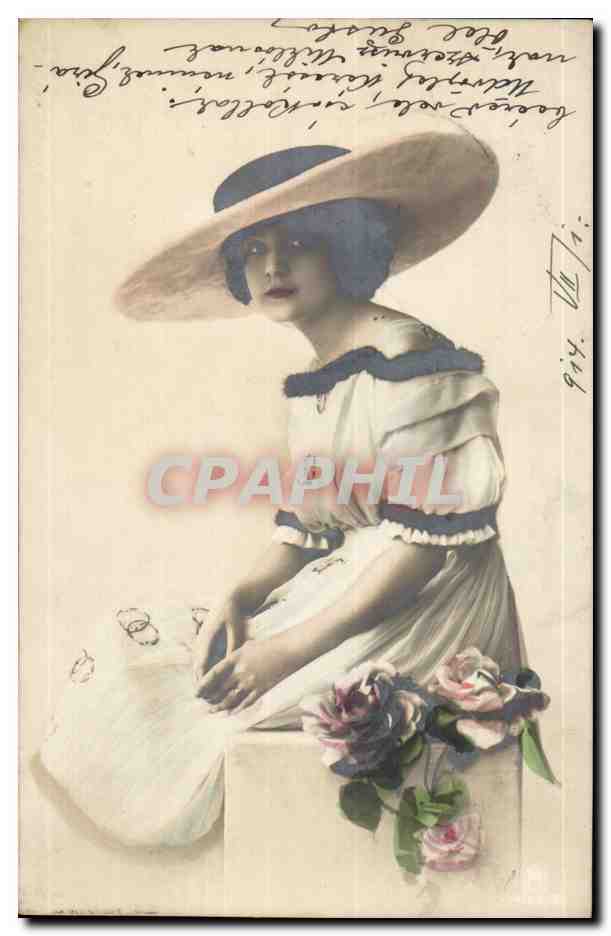 Femme en chapeau à large bord — portrait — éditeur non identifié
