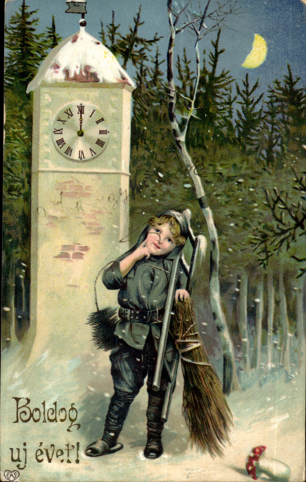 Fantaisie - Enfant - Pensive child (carte hongroise Hungary Hongrie) - CPA Ramoneur