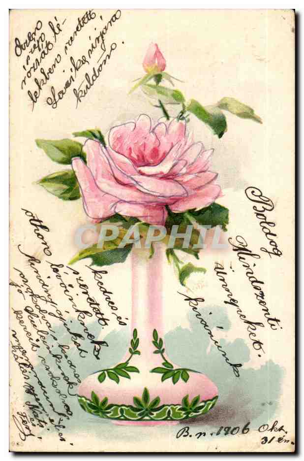 Fleurs - Roses in dainty vase (carte hongroise Hungary Hongrie) - CPA 