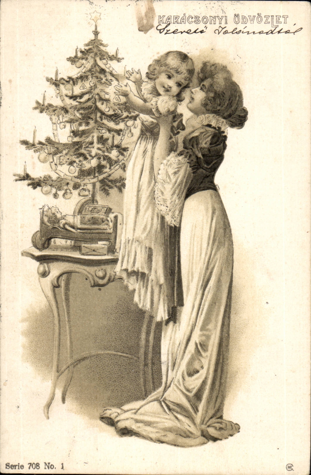 Fetes - Mother and Child at Christmas - Sapin de Noel (carte hongroise Hungary Hongrie) - CPA 