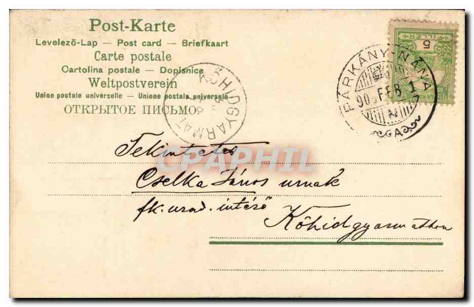 Fantaisie - Loving Couple embrassing in forest (carte hongroise Hungary Hongrie) - CPA  — Rückseite
