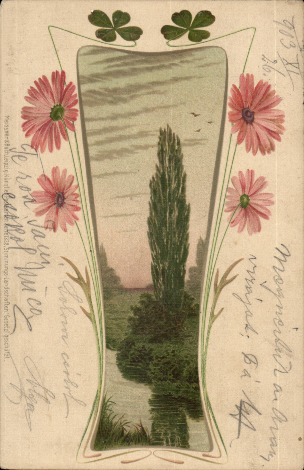 Arbres - Flowers bordeing scene (carte hongroise Hungary Hongrie) - CPA 