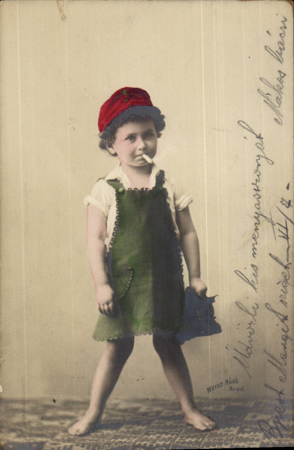 Fantaisie - Enfant - Humour - Small little chap with cigarette in mouth CPA 