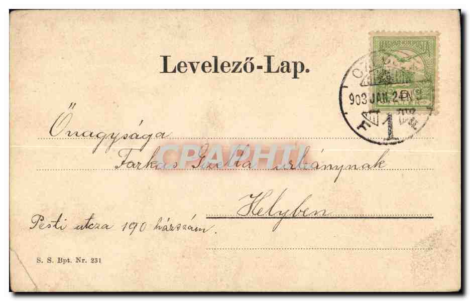 Hegyesi Mari — danseuse en costume oriental — éditée par Levelező-Lap — Verso
