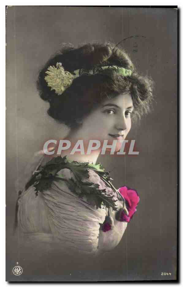 Jeune femme en robe à fleurs — portrait — éditeur C. R. G. n° 2044