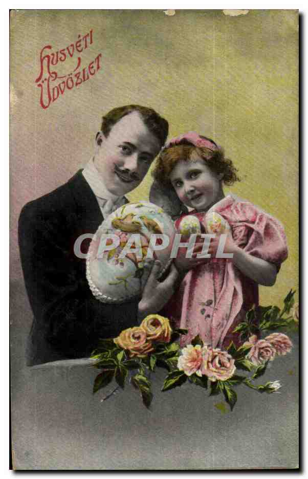 Fantaisie - Enfants - Sweet child and her Papa CPA (carte hongroise Hongrie Hungary)