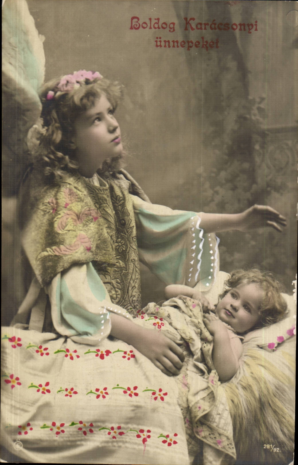 Fantaisie - Enfant - Two Chidren with dreamy expressions (carte hongroise Hungary Hongrie)