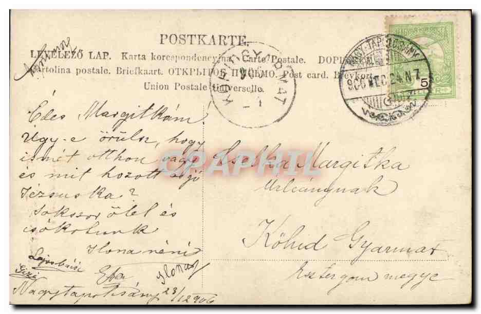 Fantaisie - Enfant - Two Chidren with dreamy expressions (carte hongroise Hungary Hongrie) — Rückseite