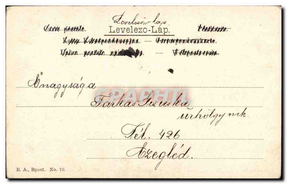 Kápolnai Juliska — Portrait en costume de scène — B.A., Budapest, No 73 — Rückseite