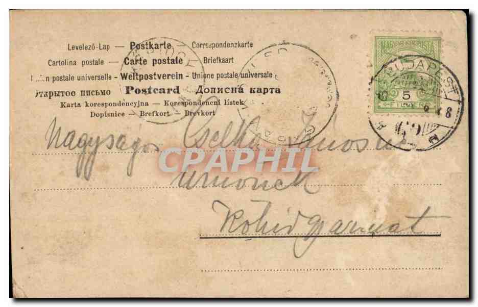 Fantaisie - Femme - Woman and children in fancy clothing (carte hongroise Hungary Hongrie) - CPA — Rückseite