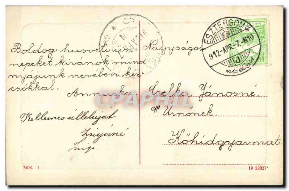 Fantaisie -Enfant - small child with brown curly hair - CPA (carte hongroise Hungary Hongrie) — Verso