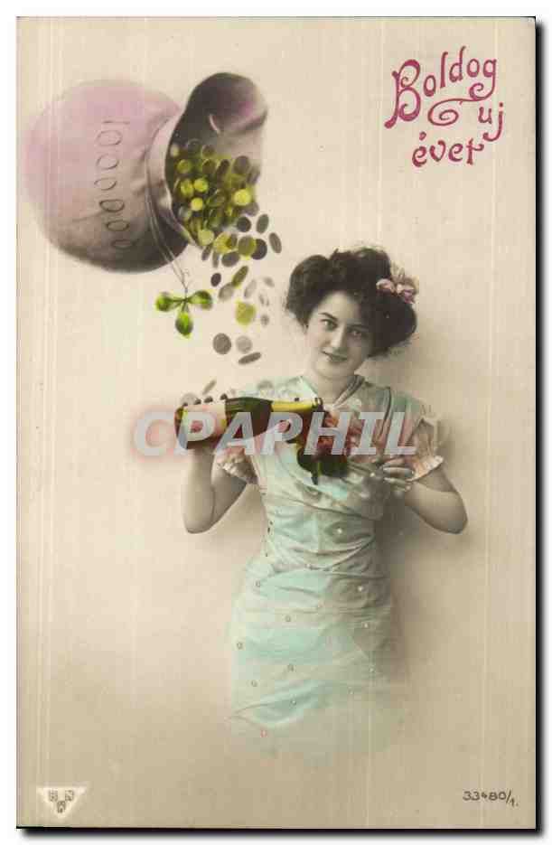 Femme tenant un seau de raisin — Boldog új évét — éditeur Boldog új évét, n° 33480/4