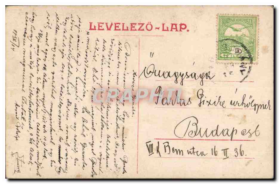 Fantaisie - Femme - Peasant woman proudly leaning on rake (carte hongroise Hungary Hongrie)- CPA  — Rückseite