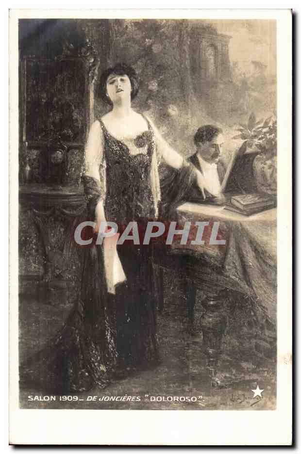 fantaisie - Femme - Chanteuse - Woman singing in slinky dress CPA 