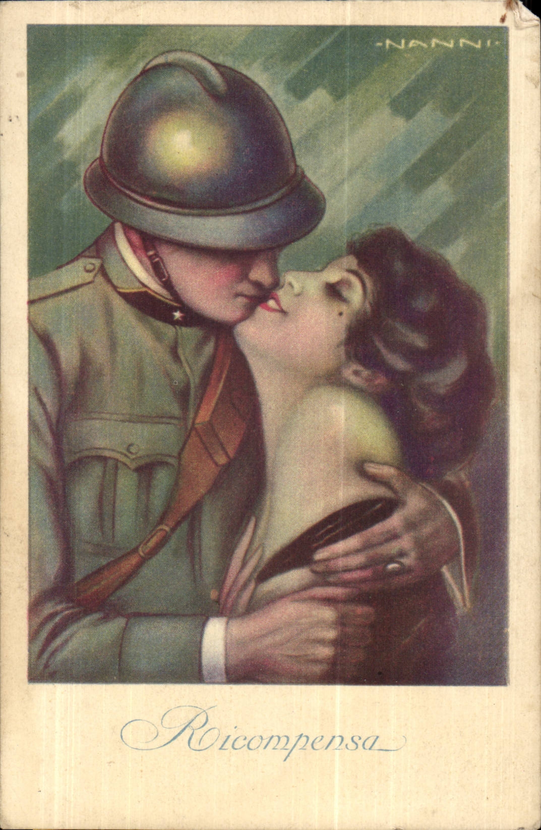Fantaisie - Couple - Militaria - Sweet Soldier Kiss - Italiana - Italia CPA Nanni
