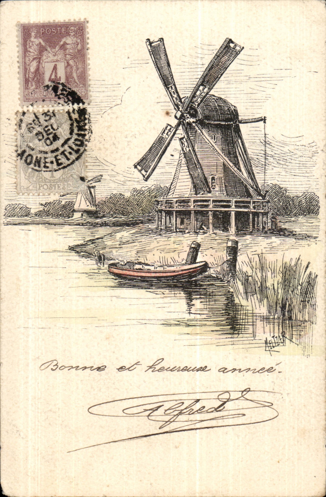 Fetes - Bonne et Heureuse Annee - Moulin - Windmill CPA 