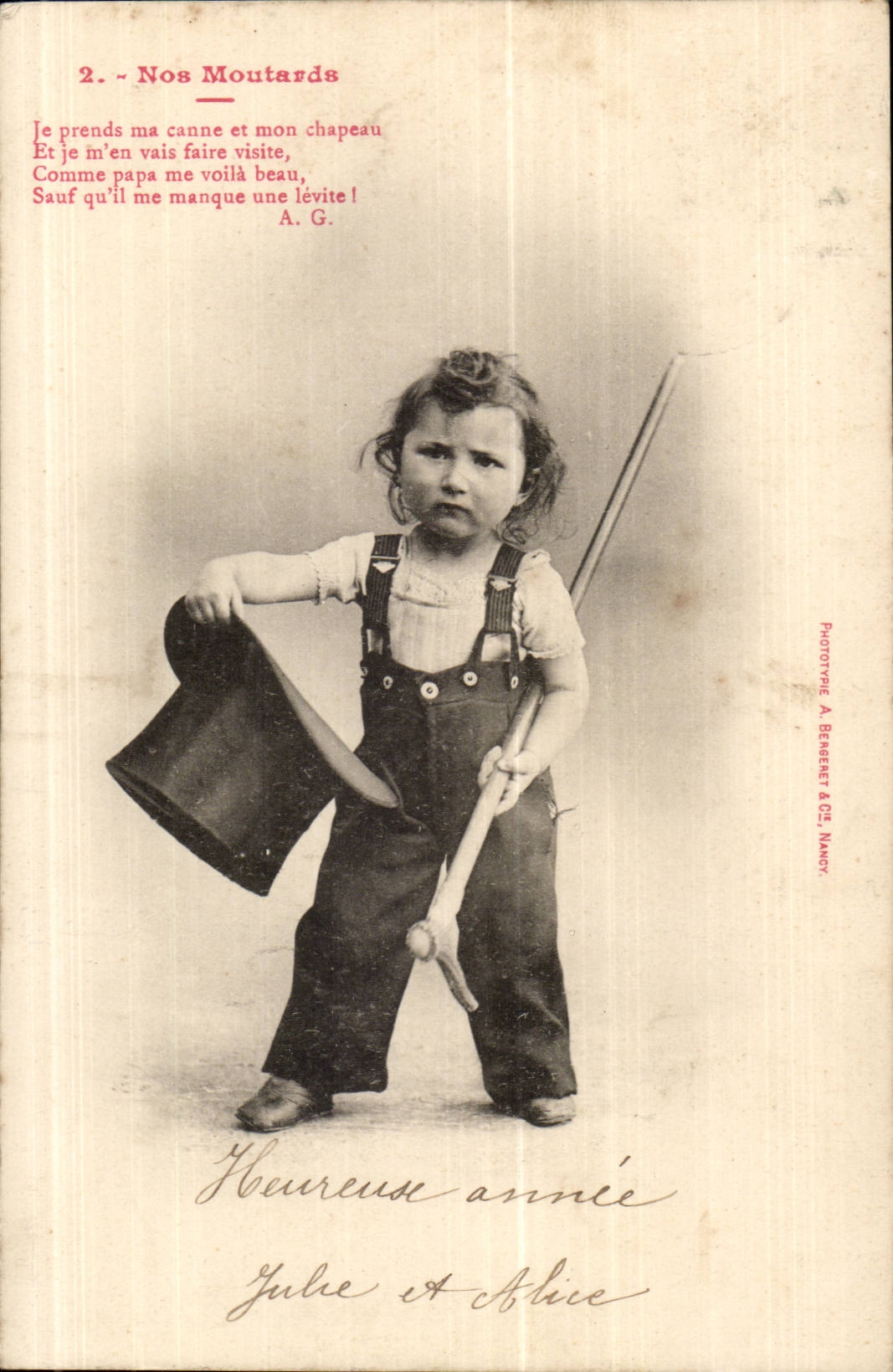 Fantaisie - Enfant - Nos Moutards - Child with cane and tophat - CPA 