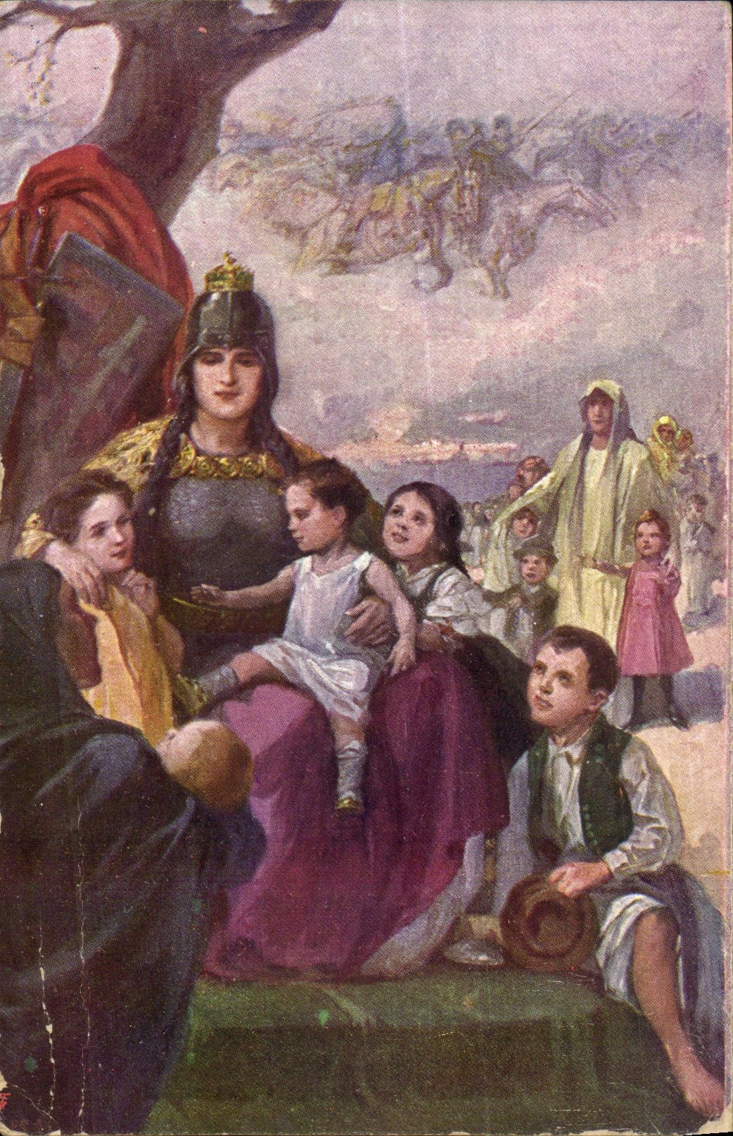 Femmes et enfants autour d'une guerrière — Éditeur : Magyar Gyartmany S.R. — N° de série : 5