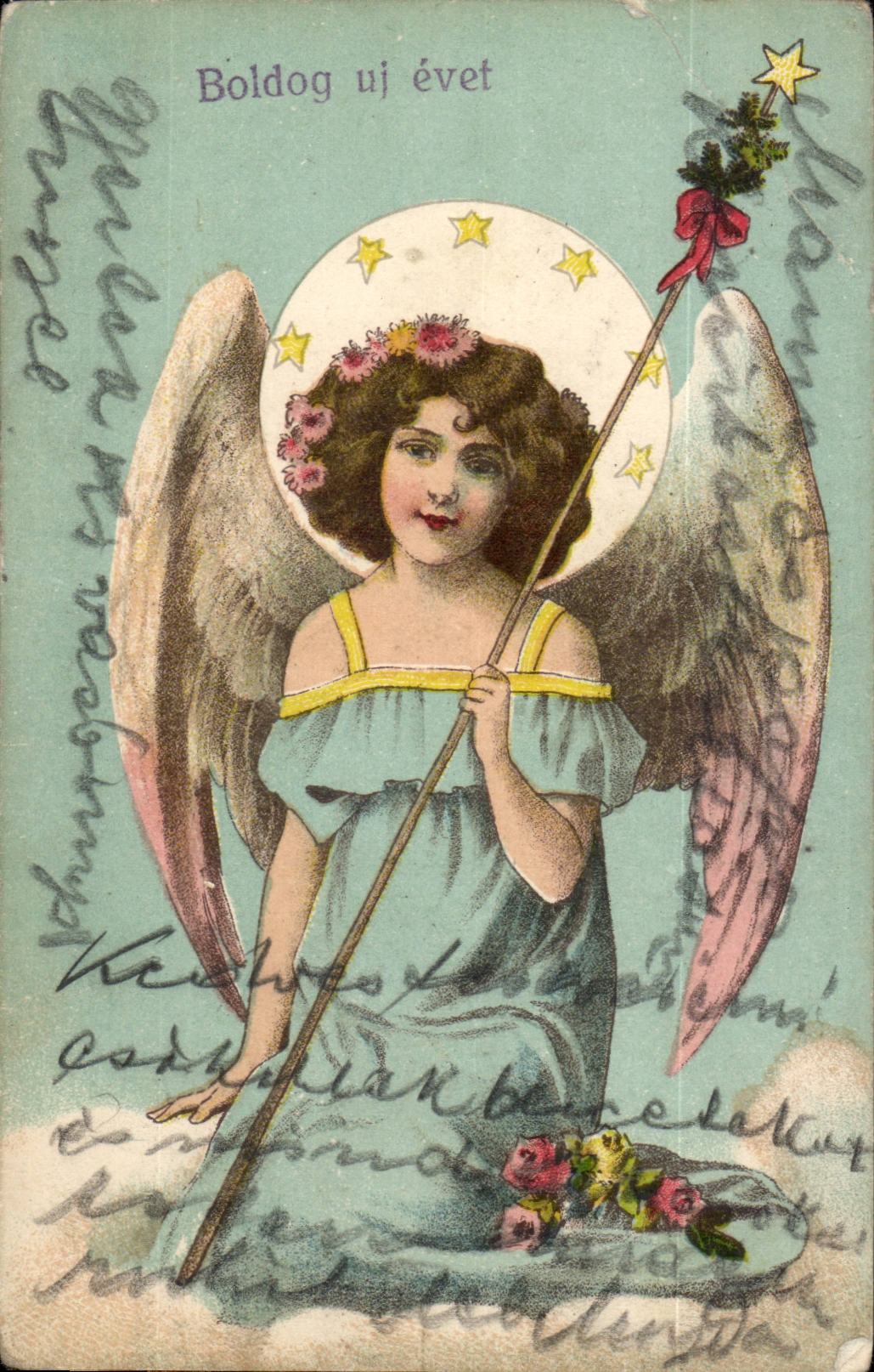 Fantaisie - Ange - Angel - Engel - Sweet smiling red lipped angel - (carte hongroise Hungary Hongrie) - CPA 