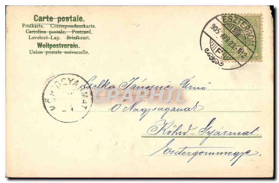 Fleurs - Vase brimming with clover and flowers - (carte hongroise Hungary Hongrie) -CPA  — Verso