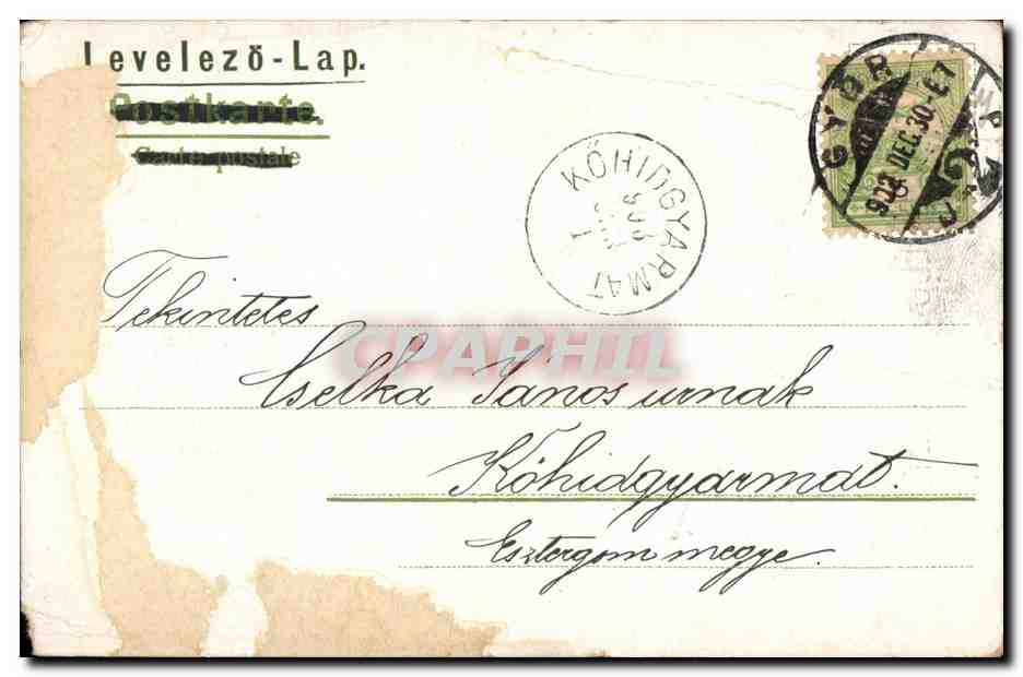 Fantaisie - lovely woman frolicing with clover - (carte hongroise Hungary Hongrie) -CPA — Verso