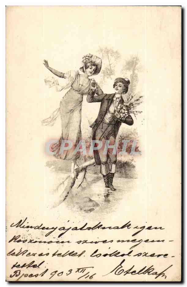 Fantaisie - lovely couple frolicing in the countyside - (carte hongroise Hungary Hongrie) -CPA 