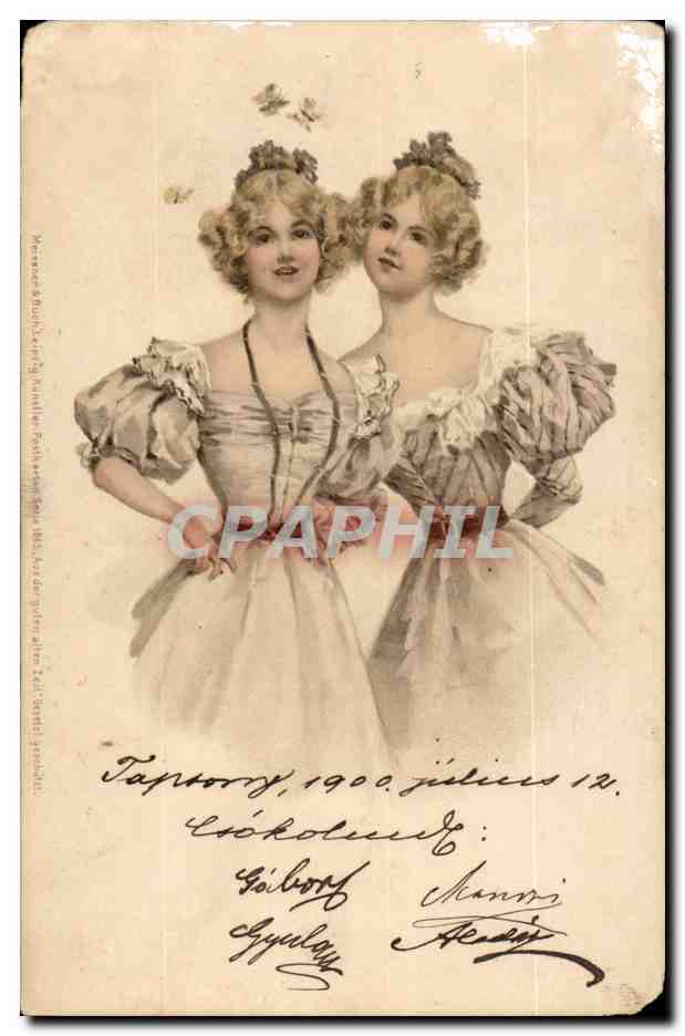 Deux jeunes femmes en robe de style victorien — Tâpory, 1900 — éditeur non identifié